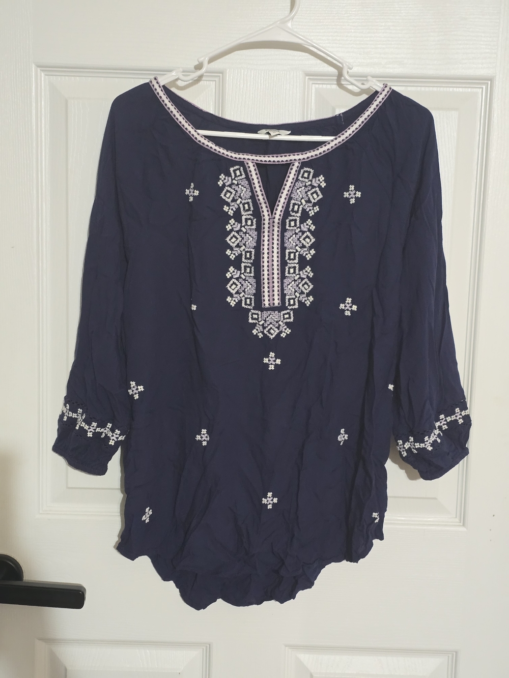 Navy Embroidered Women’s Tunic Top